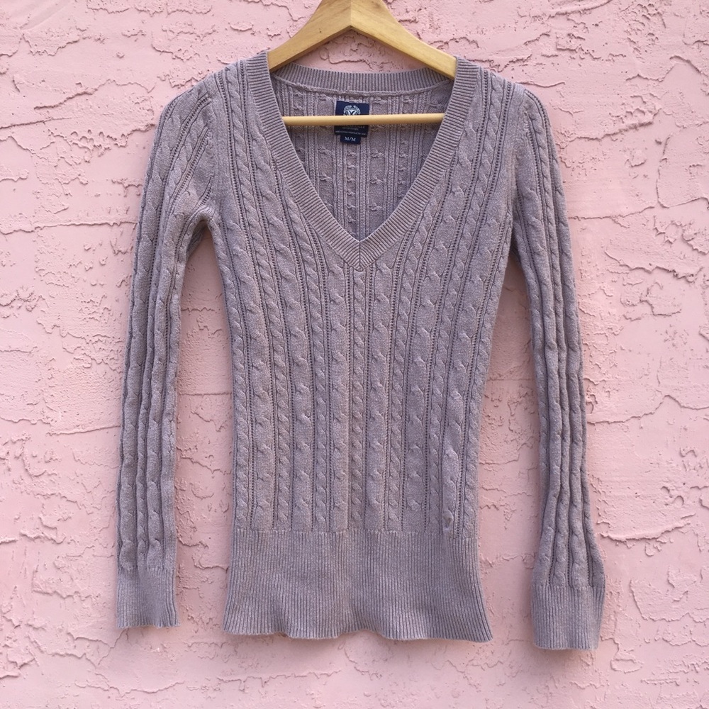 AEO Cable Knit Ribbed V-Neck Sweater Size Medium